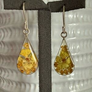 925 Sterling Silver Mexico Pressed Flower Dangle Earrings